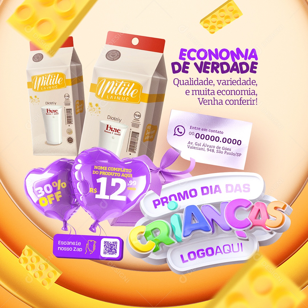 Mercado Promo Dia Das Crianças Leite Economia de Verdade Social Media PSD Editável
