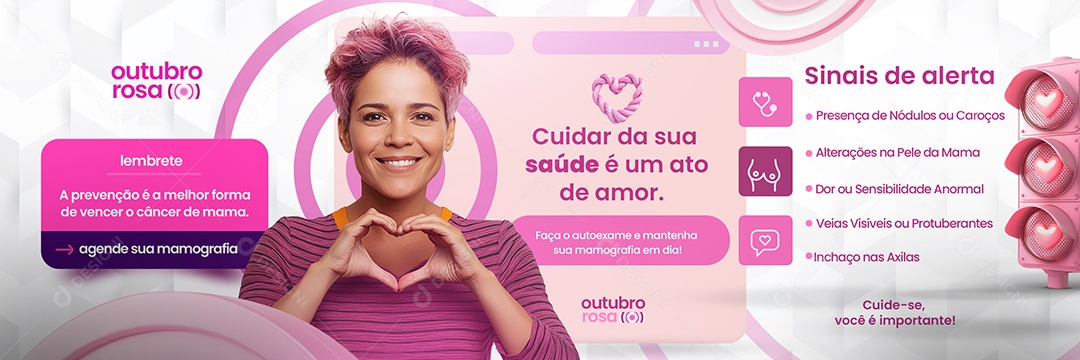 Carrossel Outubro Rosa Campanha de Prevenção Social Media PSD Editável