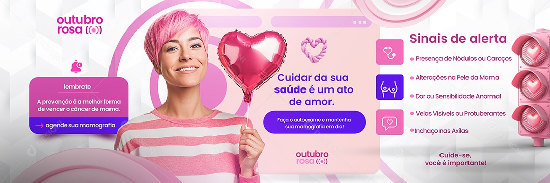 Carrossel Outubro Rosa Campanha de Prevenção Social Media PSD Editável