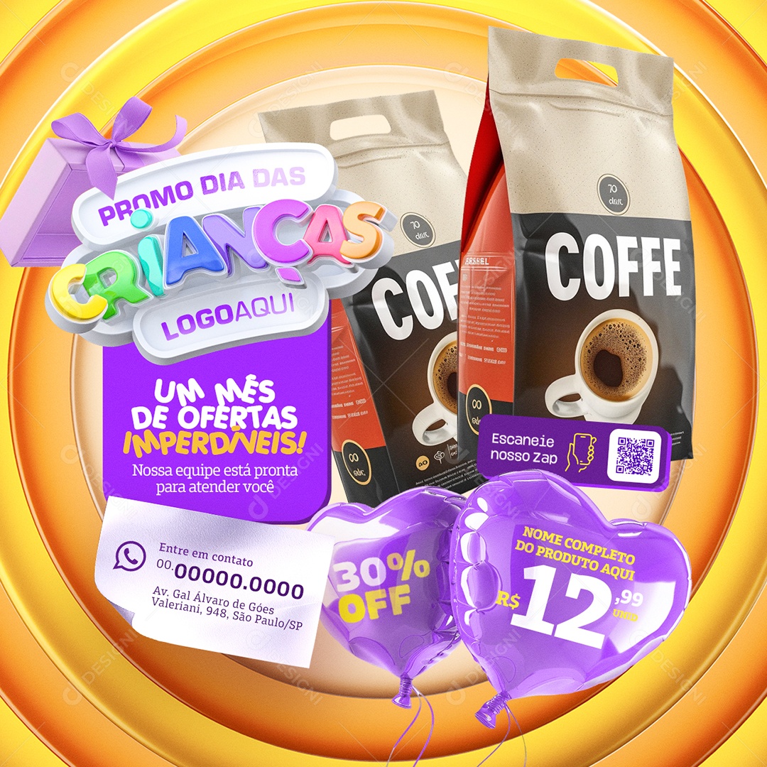 Mercado Promo Dia Das Crianças Café Social Media PSD Editável