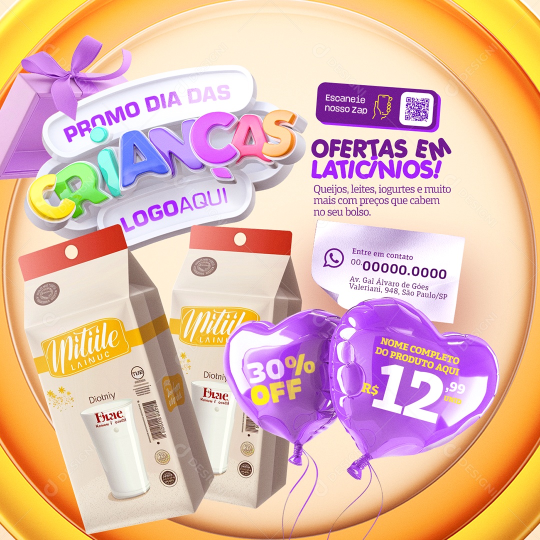 Mercado Promo Dia Das Crianças Ofertas em  Laticínios Social Media PSD Editável