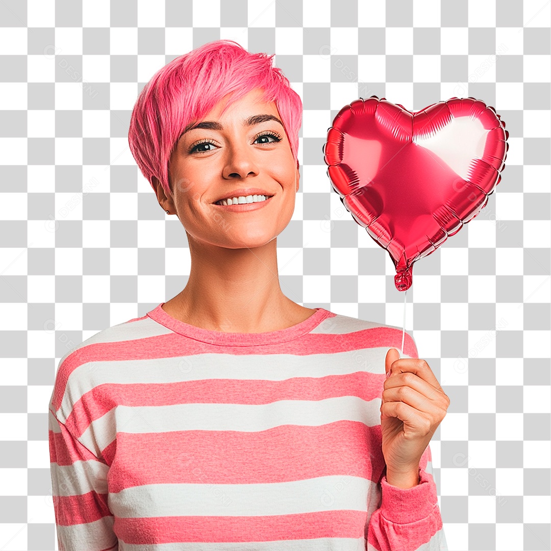 Mulher brasileira na casa dos 30 anos com cabelo curto rosa