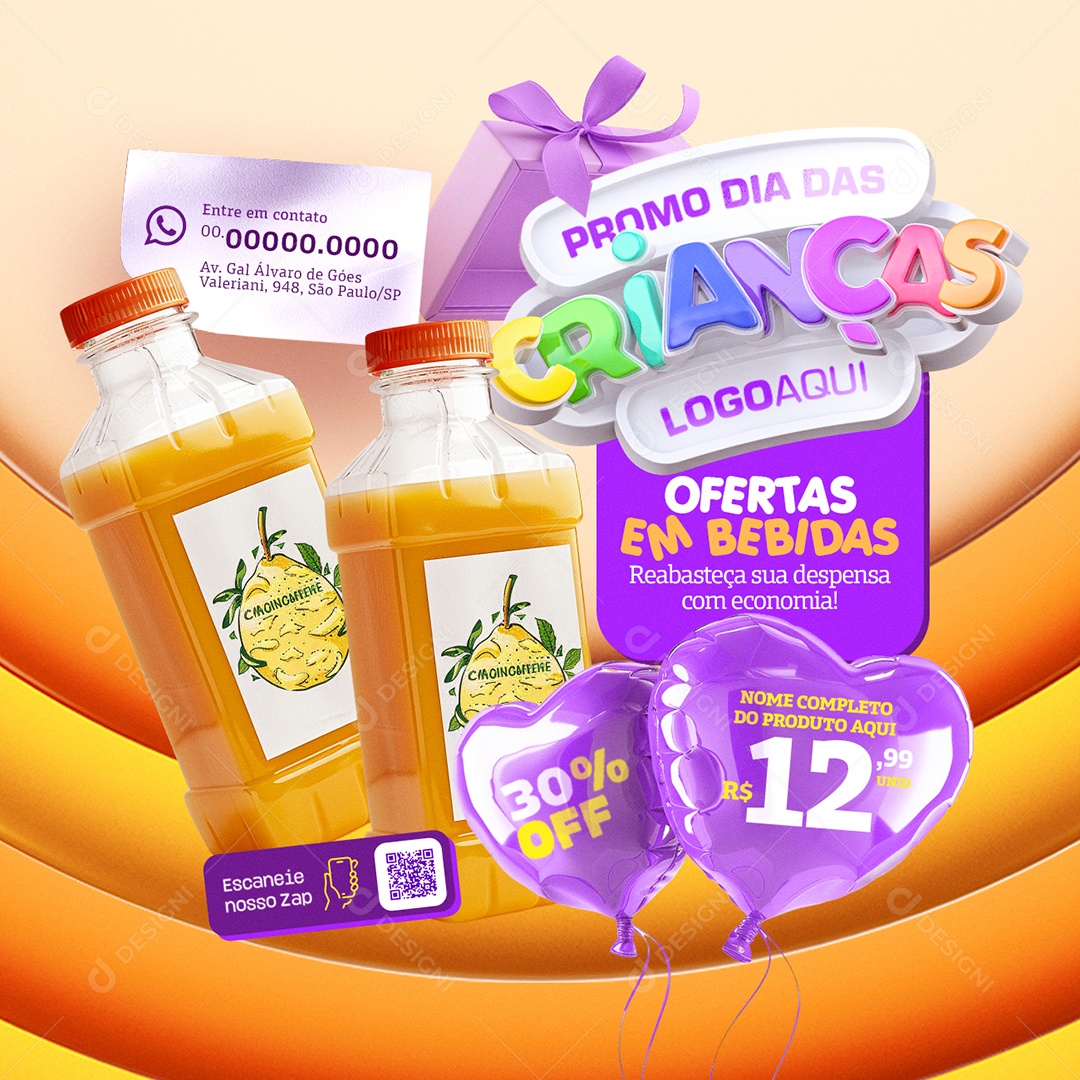 Mercado Promo Dia Das Crianças Ofertas em Bebidas Social Media PSD Editável
