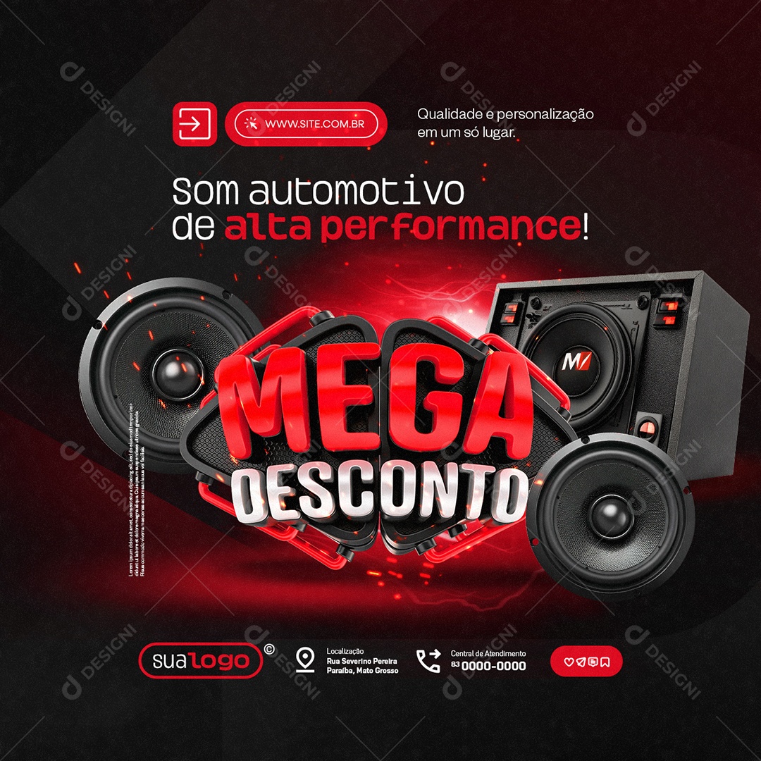 Mega Desconto Som Automotivo de Alta Performance Social Media PSD Editável