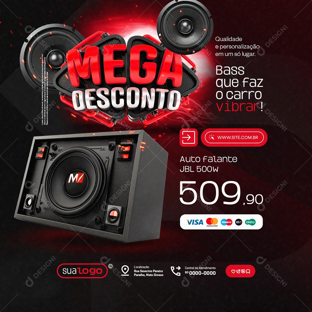 Mega Desconto Som Automotivo Alto Falante JBL Social Media PSD Editável