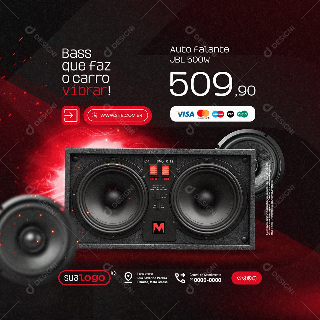 Som Automotivo Bass Que Faz o Carro Vibrar Social Media PSD Editável