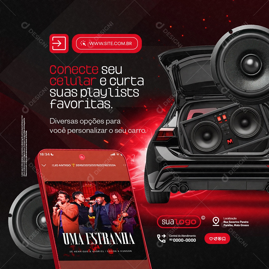 Som Automotivo Conecte seu Celular e Curta Social Media PSD Editável