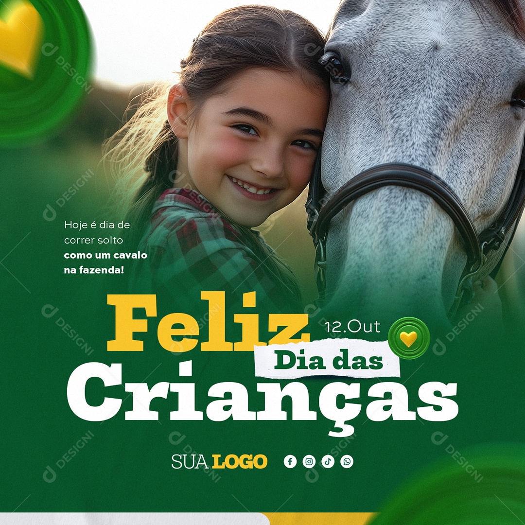 Feliz Dia das Crianças 12 de Outubro Correr Solto Fazenda Social Media PSD Editável