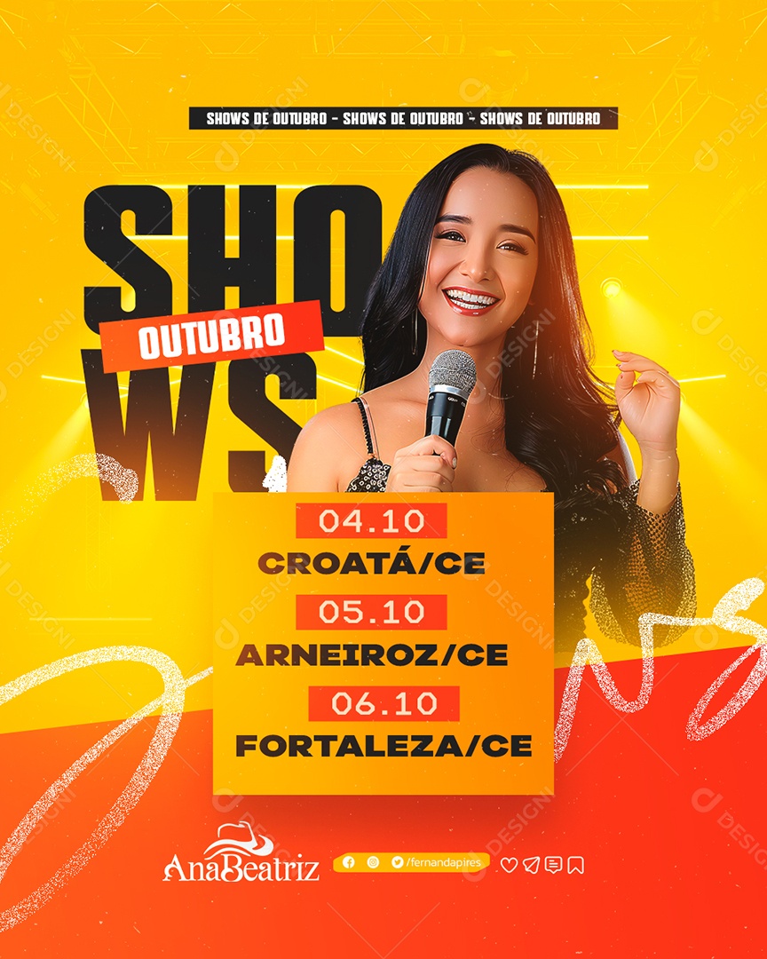 Flyer Shows Outubro Ana Beatriz Social Media PSD Editável