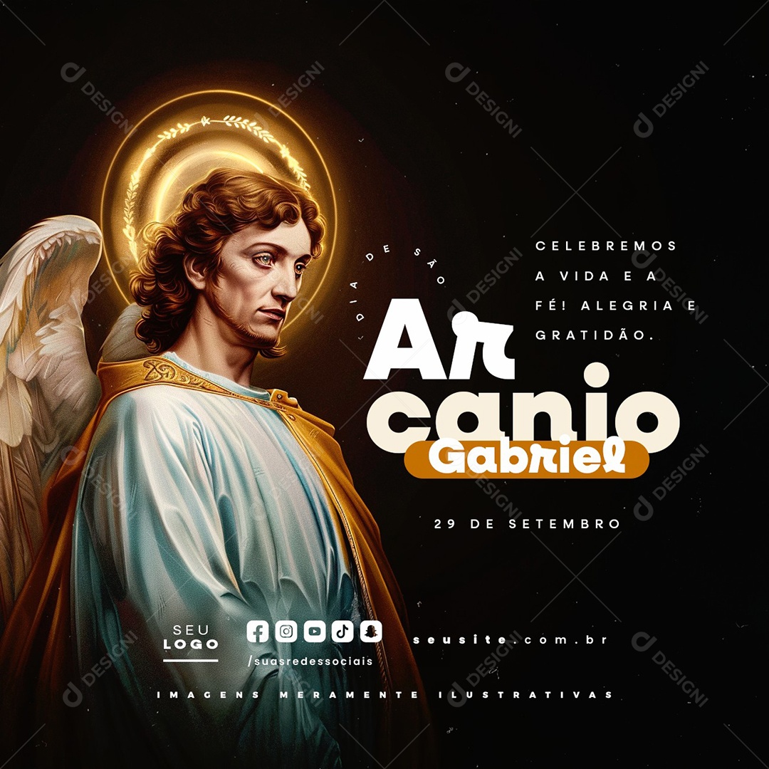 Dia de São Gabriel Arcanjo 29 de Setembro Celebremos a Vida e a Fé Social Media PSD Editável
