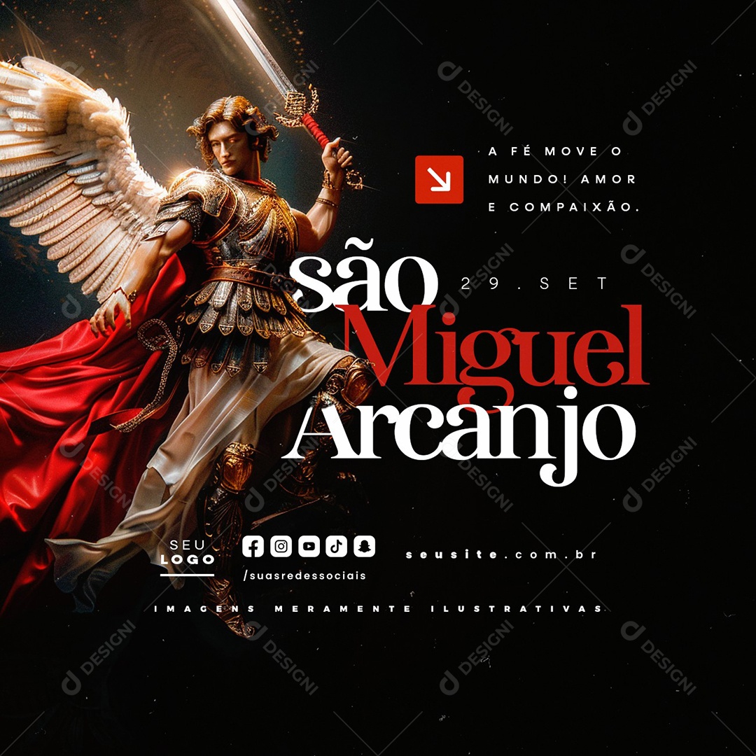 Dia de São Miguel Arcanjo 29 de Setembro A Fé Move o Mundo Social Media PSD Editável