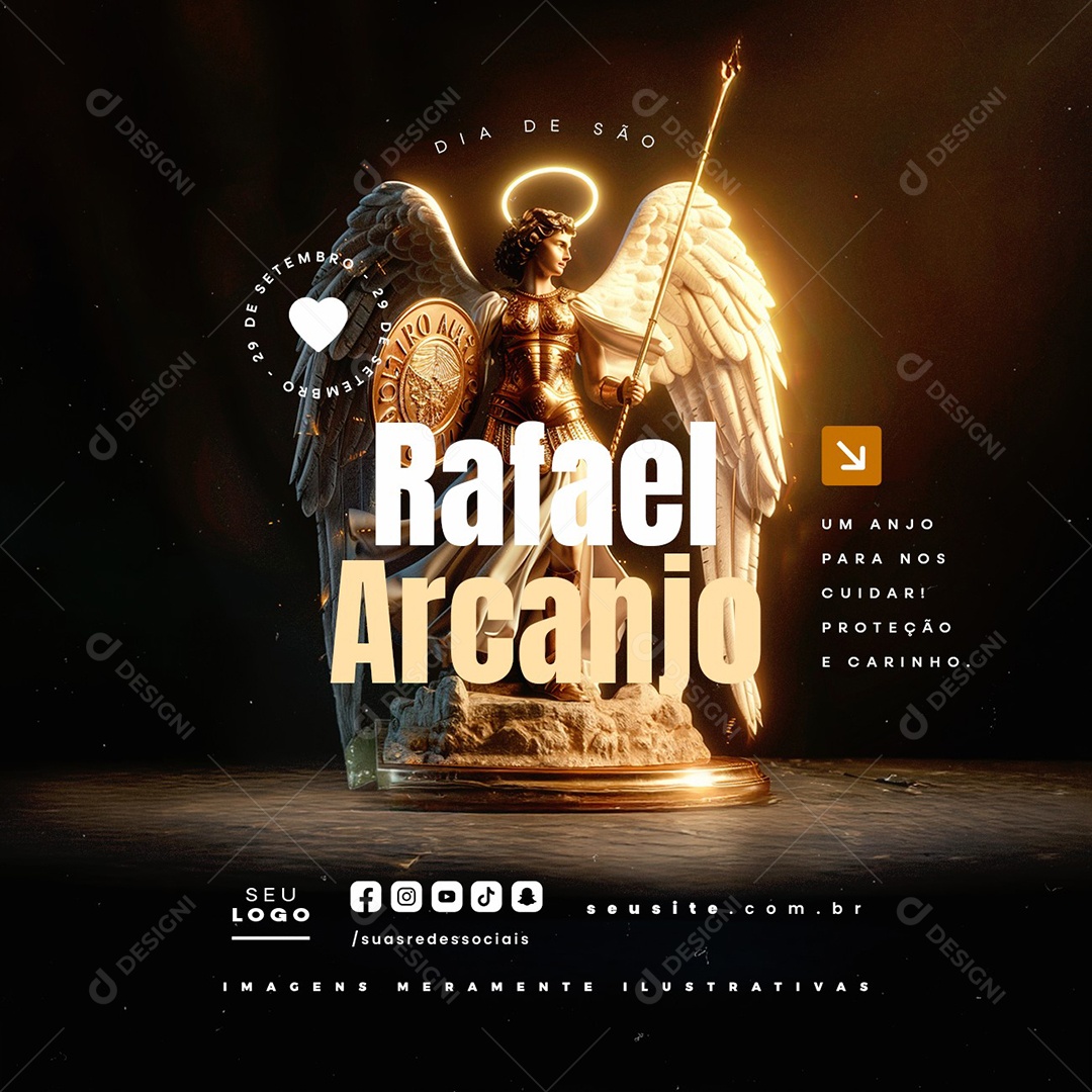 Dia de São Rafael Arcanjo 29 de Setembro Um Anjo para Nos Cuidar Social Media PSD Editável