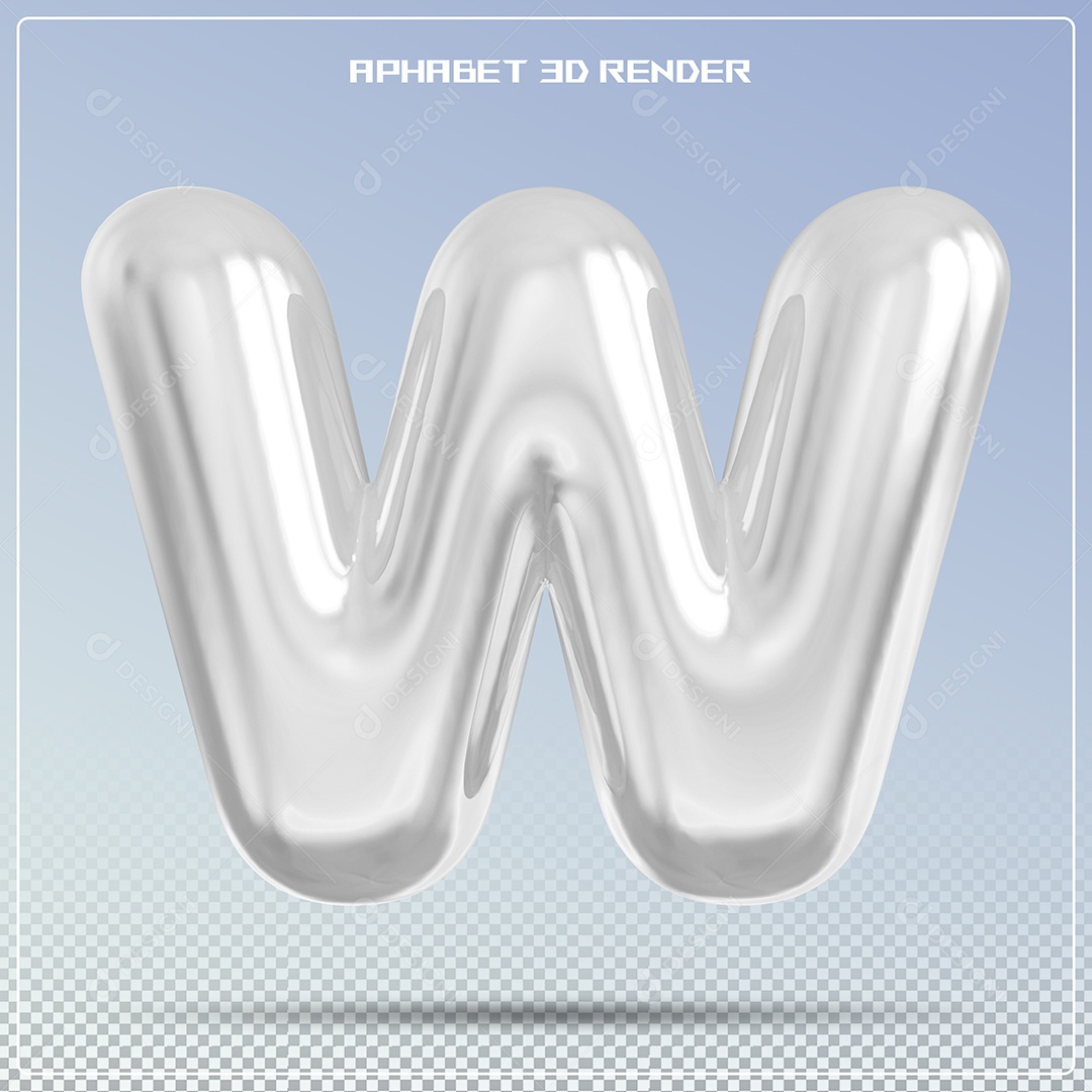 Letra Prata Letra W Maiúscula Elemento 3D Para Composição PSD