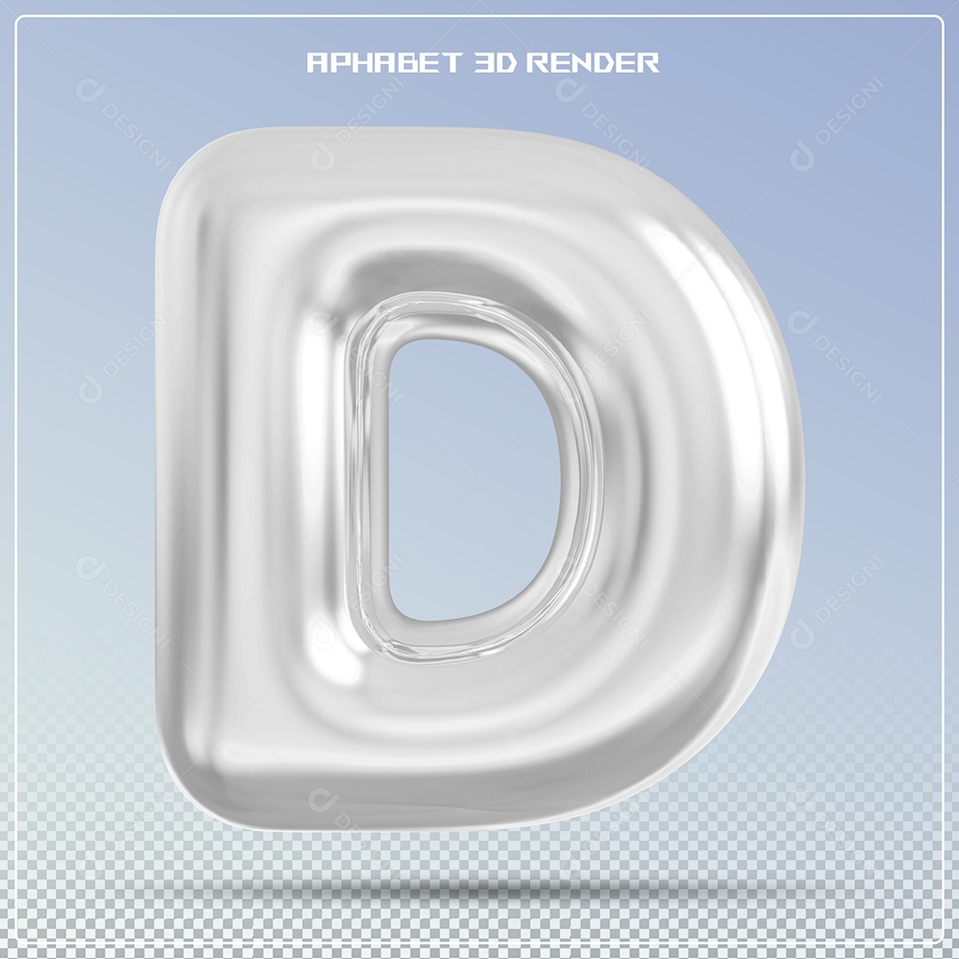 Letra Prata Letra D Maiúscula Elemento 3D Para Composição PSD