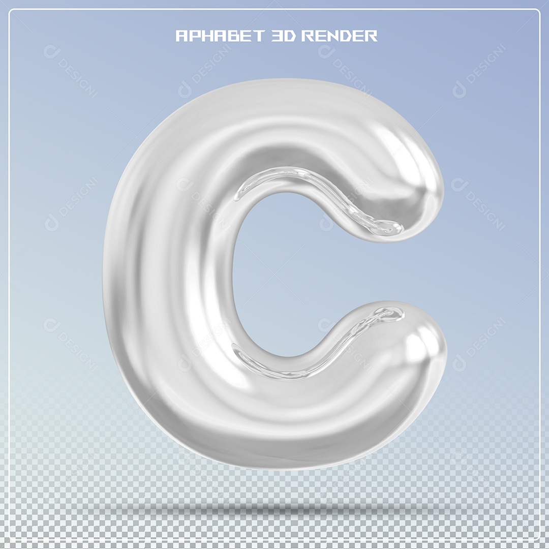 Letra Prata Letra C Maiúscula Elemento 3D Para Composição PSD