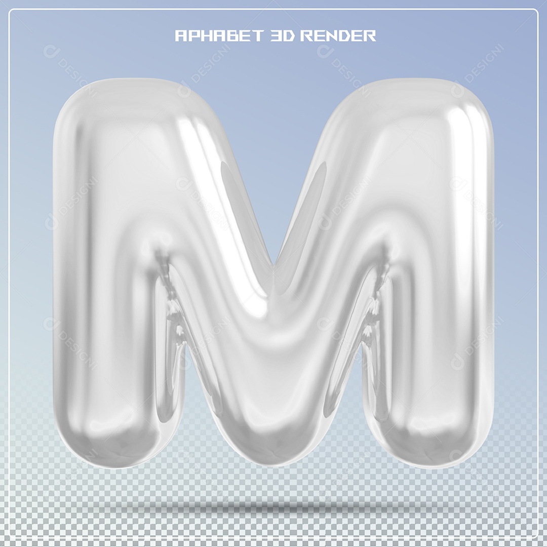 Letra Prata Letra M Maiúscula Elemento 3D Para Composição PSD