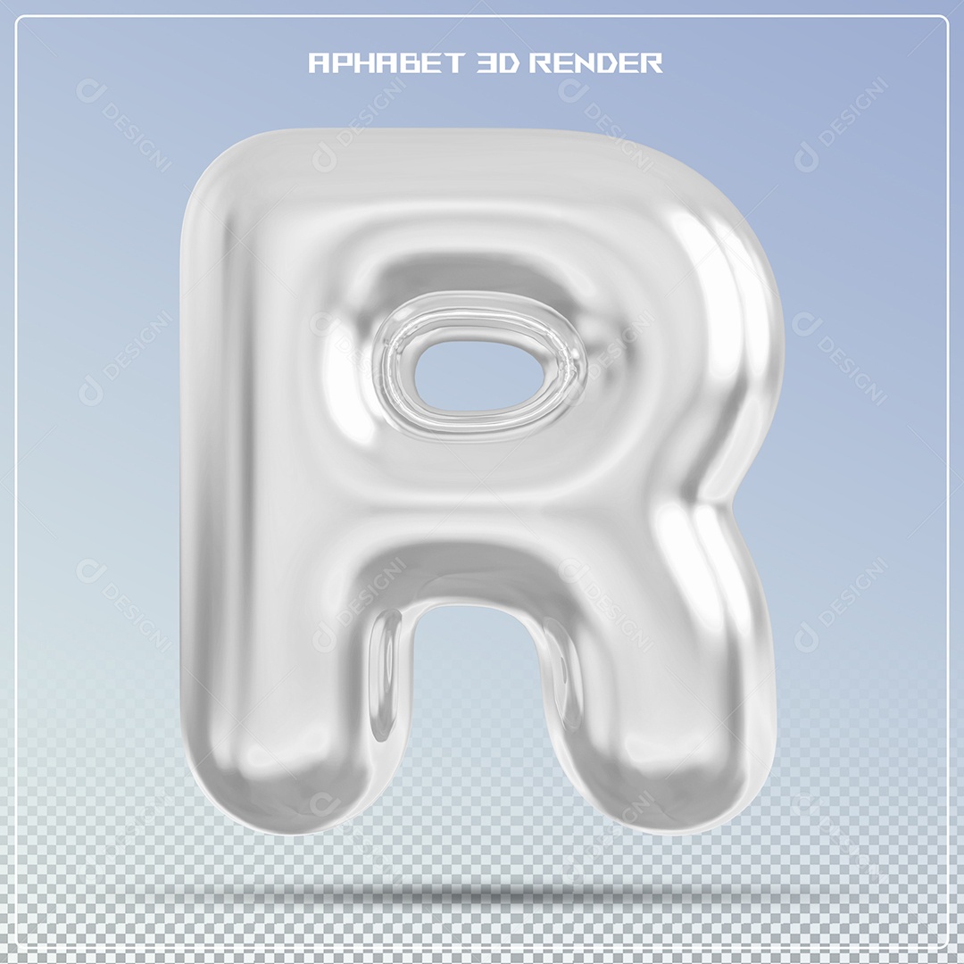 Letra Prata Letra R Maiúscula Elemento 3D Para Composição PSD
