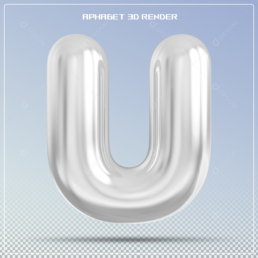 Letra Prata Letra U Maiúscula Elemento 3D Para Composição PSD