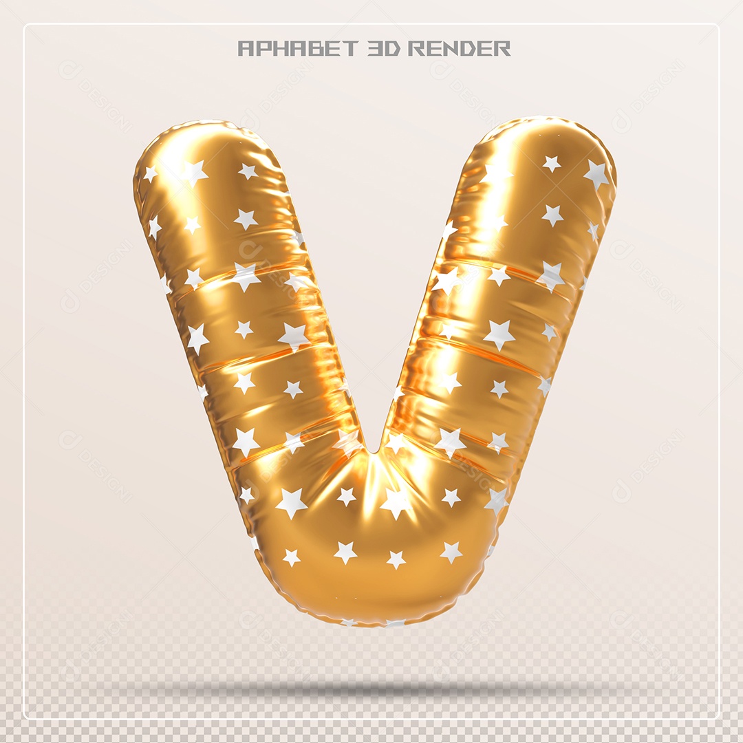 Balão Dourado Letra V Maiúscula Elemento 3D Para Composição PSD