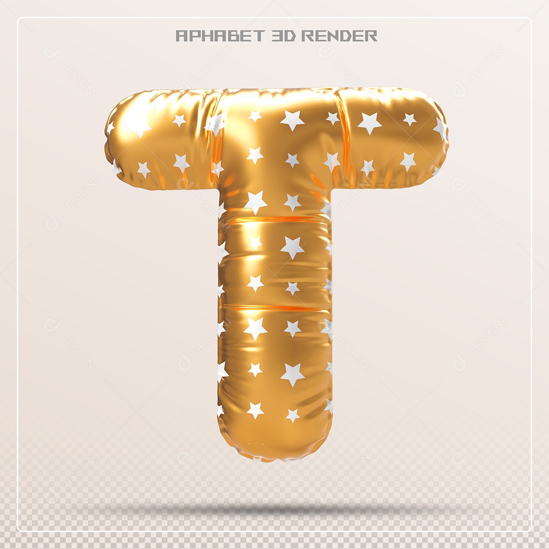 Balão Dourado Letra T Maiúscula Elemento 3D Para Composição PSD