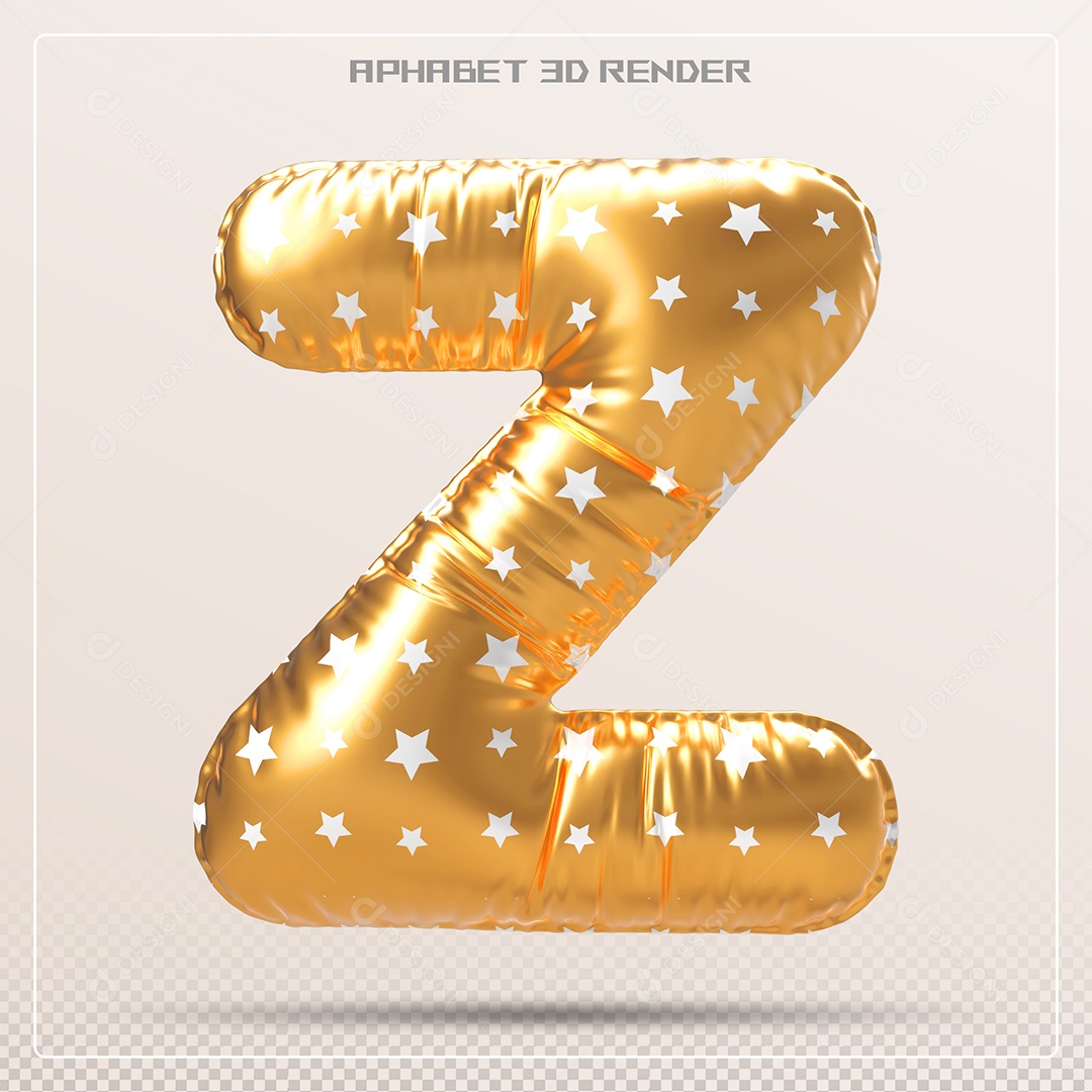 Balão Dourado Letra Z Maiúscula Elemento 3D Para Composição PSD