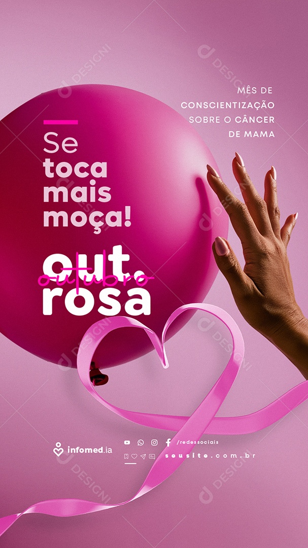 Story Outubro Rosa Se Toca Mais Moça Social Media PSD Editável