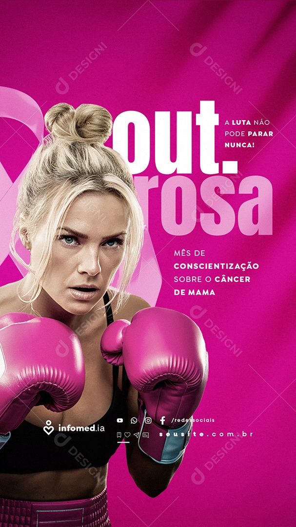 Story Outubro Rosa A Luta Não Pode Parar Nunca Social Media PSD Editável