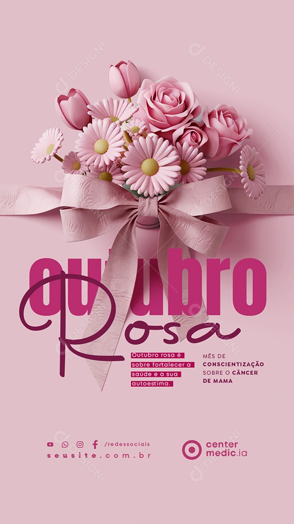 Story Social Media Outubro Rosa Mês de Conscientização Sobre o Câncer de Mama PSD Editável