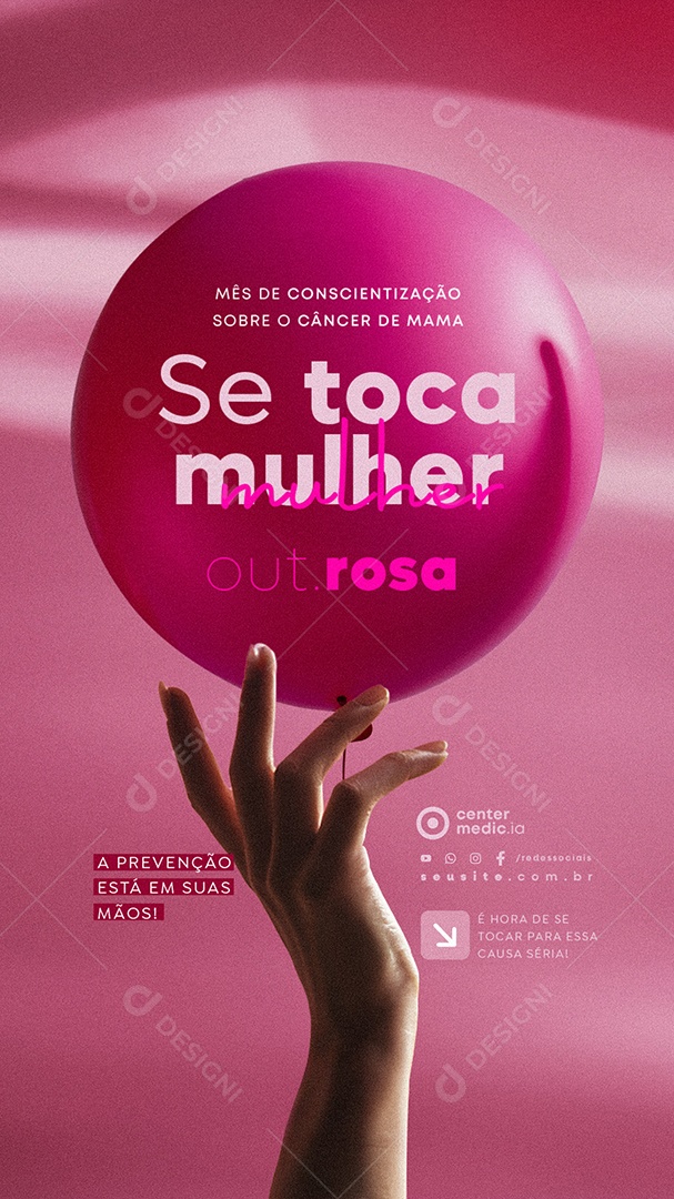Story Outubro Rosa Se Toca Mulher Social Media PSD Editável
