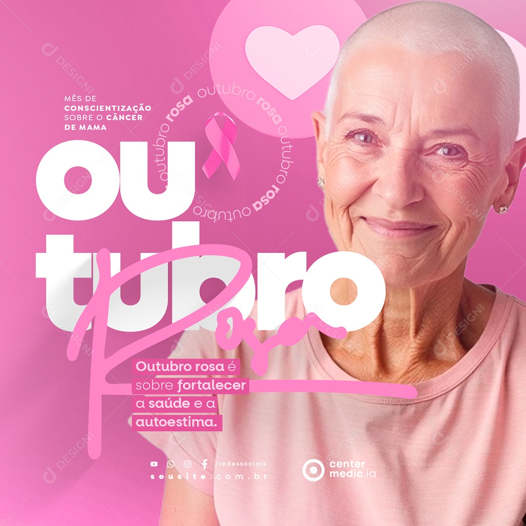 Outubro Rosa Mês de Conscientização Sobre o Câncer de Mama Social Media PSD Editável
