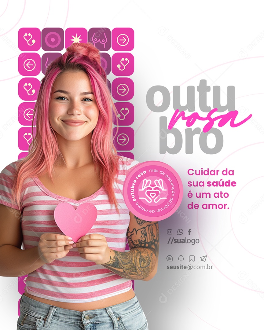 Outubro Rosa Campanha de Prevenção Social Media PSD Editável
