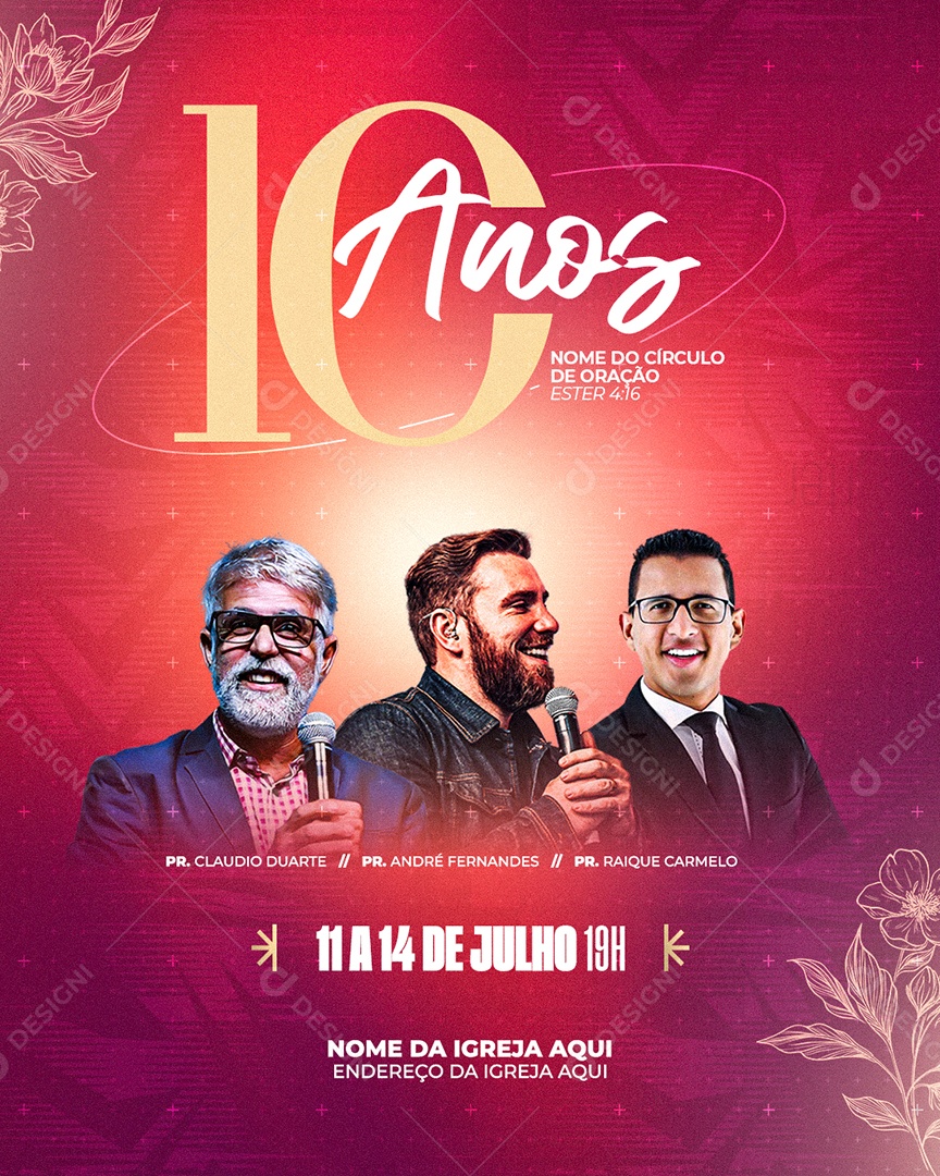 Flyer Evento Gospel 10 Anos Social Media PSD Editável