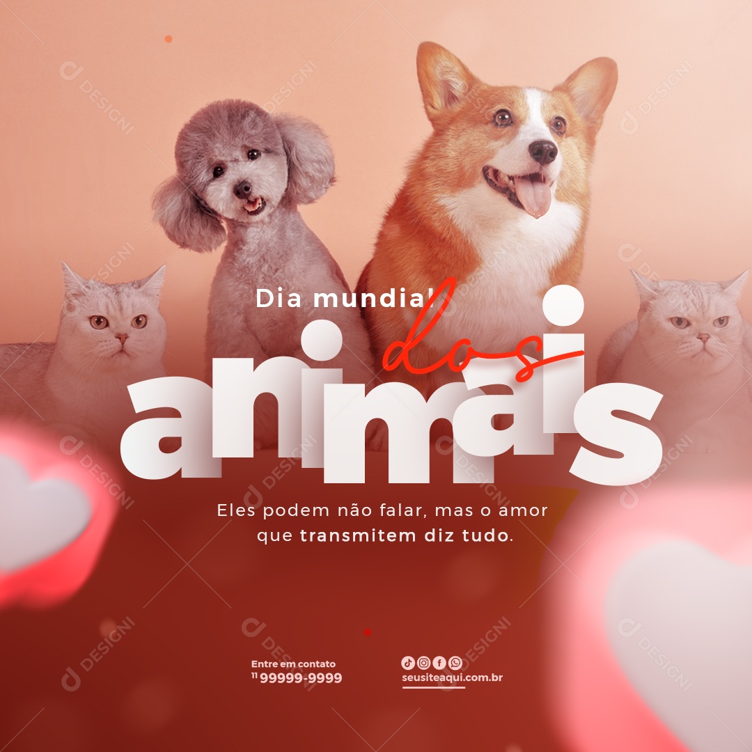 Dia Mundial dos Animais 04 de Outubro Eles Podem Não Falar Social Media PSD Editável