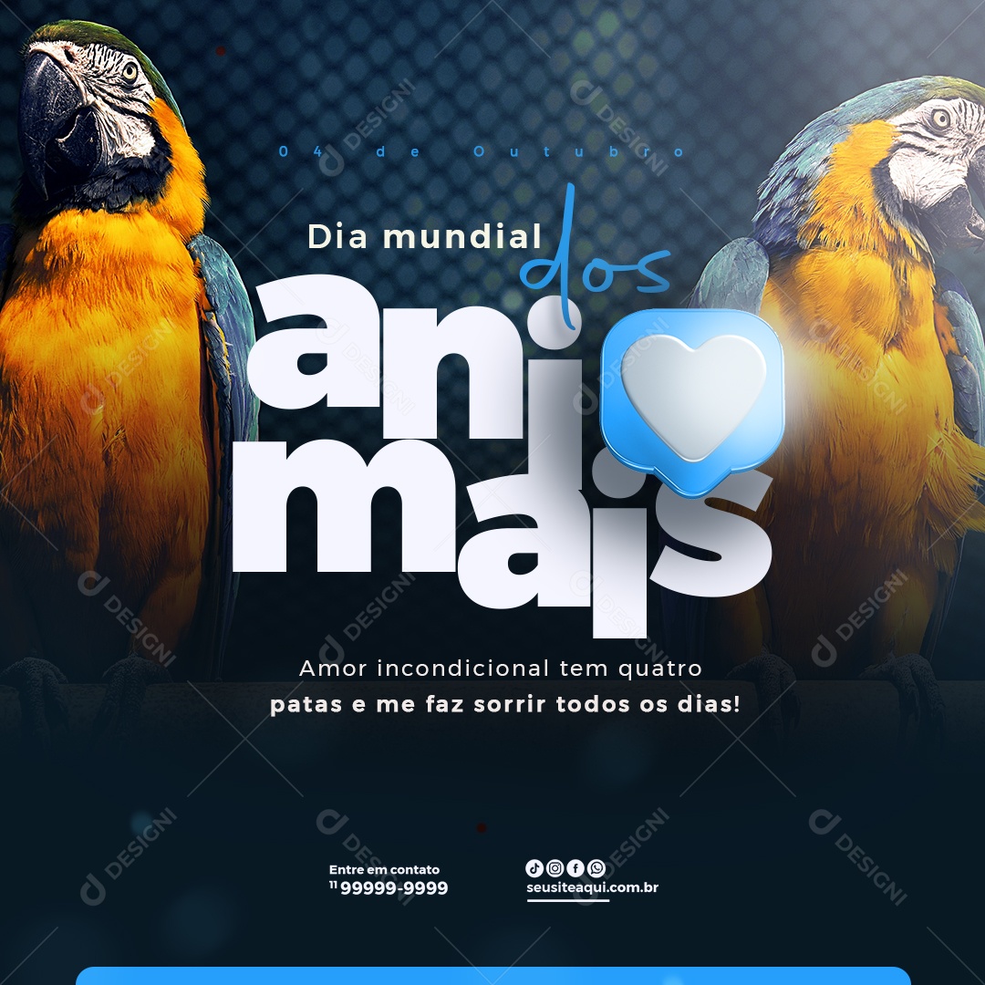 Dia Mundial dos Animais 04 de Outubro Social Media PSD Editável