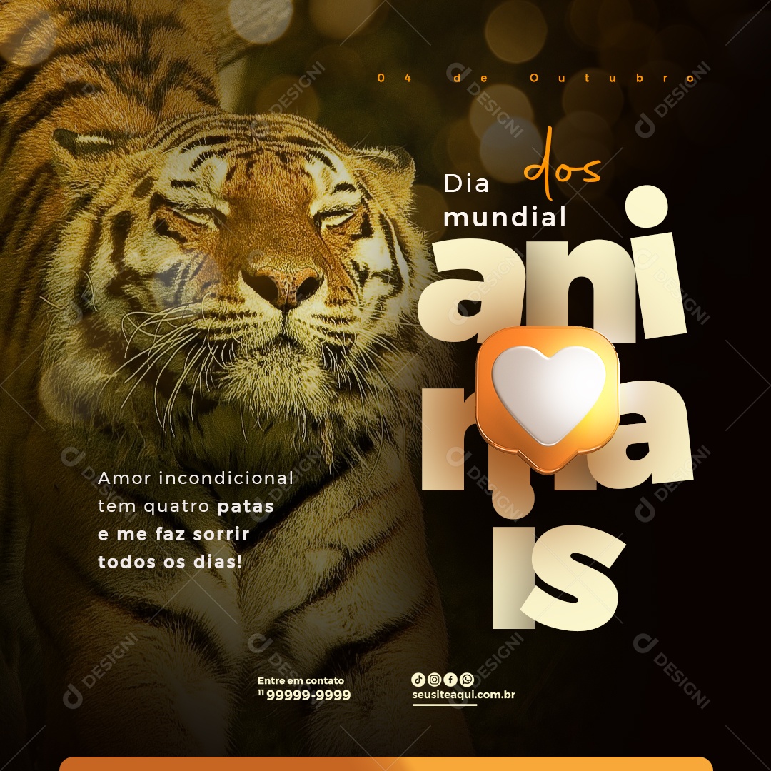 Dia Mundial dos Animais 04 de Outubro Amor e Incondicional Social Media PSD Editável