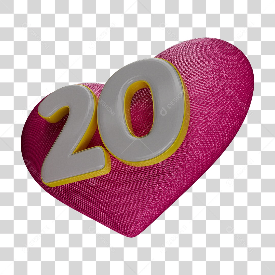 Coração Rosa Com Número 20 Elemento 3D Para Composição PNG Transparente