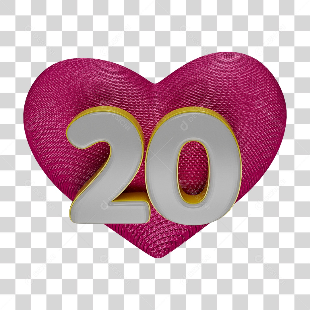 Coração Rosa Com Número 20 Elemento 3D Para Composição PNG Transparente
