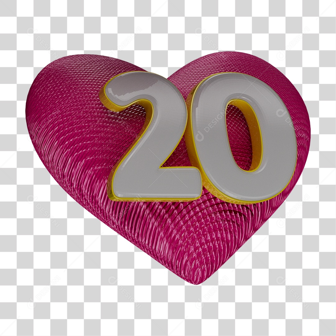 Coração Rosa Com Número 20 Elemento 3D Para Composição PNG Transparente
