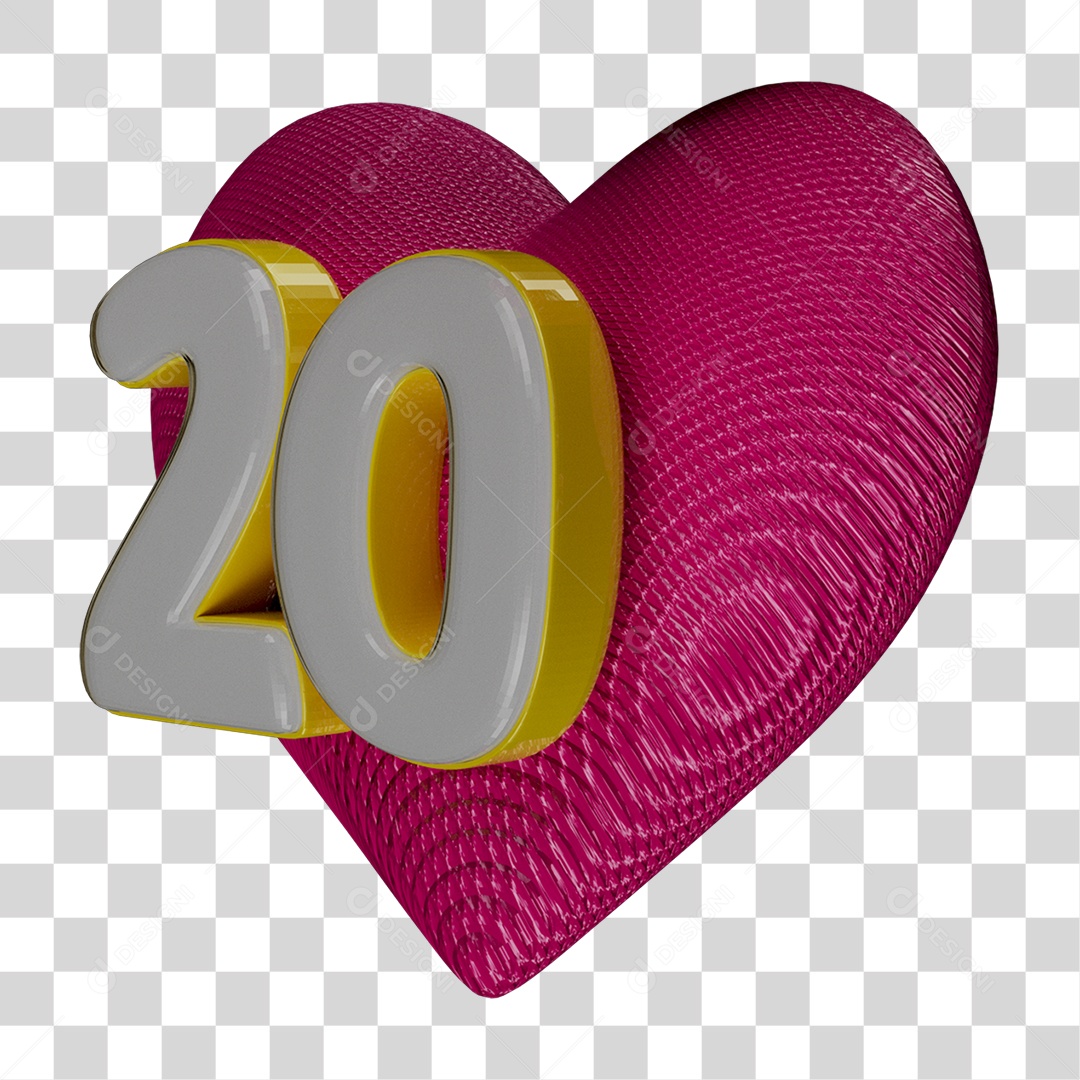 Coração Rosa Com Número 20 Elemento 3D Para Composição PNG Transparente