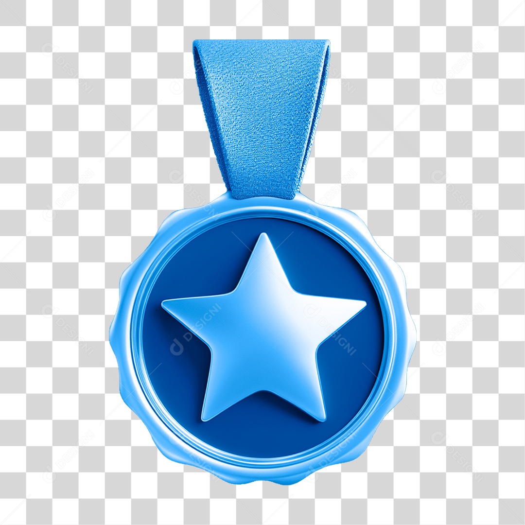 Finfa 3D Medalha Minimalista Azul 3D Render Isolado Fundo PNG Transparente