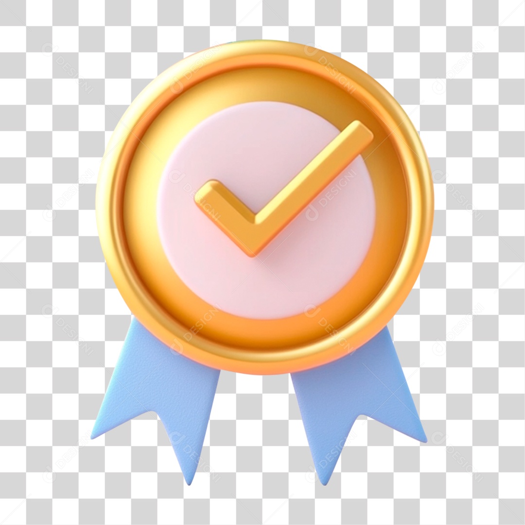 Medalha Vencedora 3D Dourada E Azul Com Icone De Cheque PNG Transparente