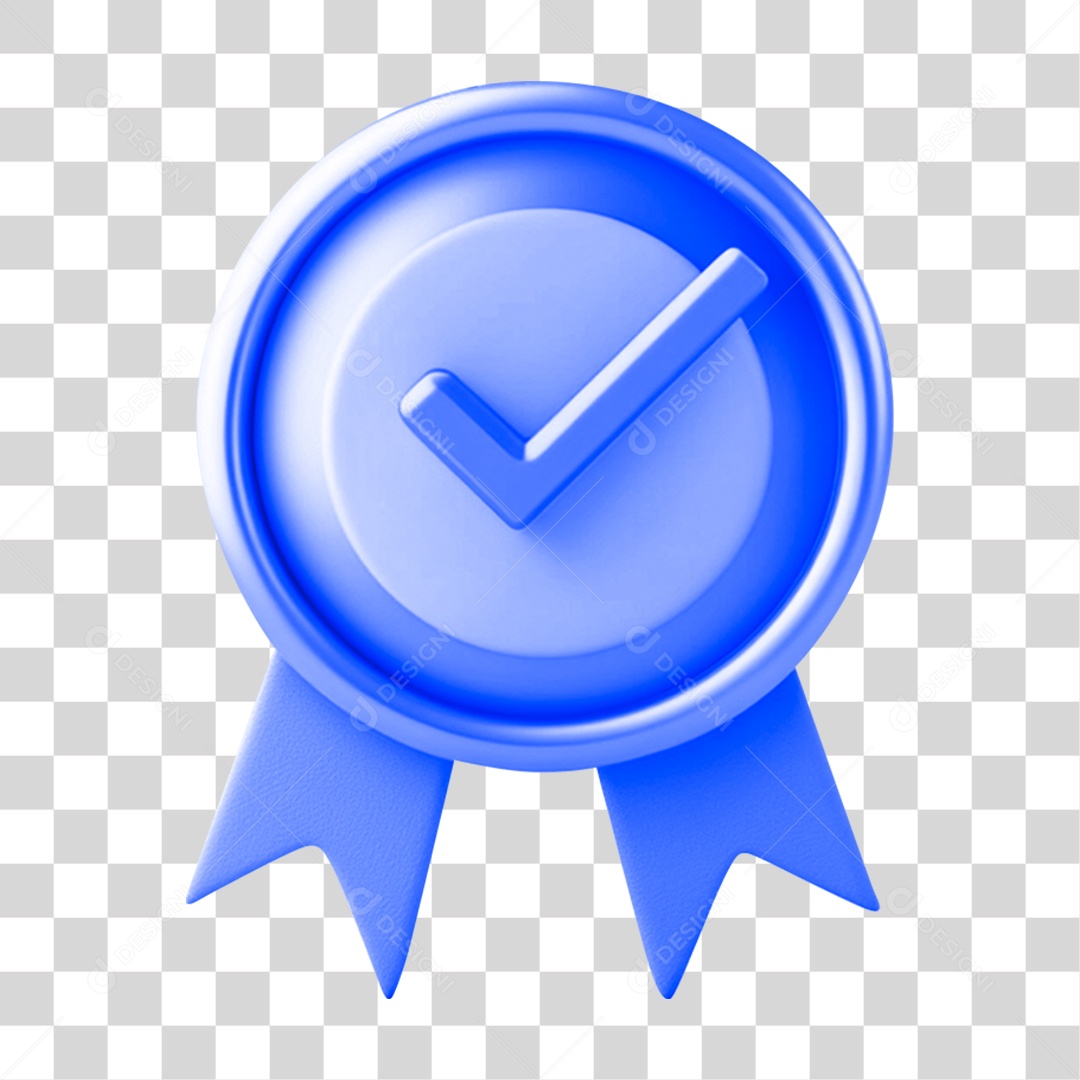 Medalha Vencedora 3D Azul Com Icone De Cheque Suave PNG Transparente