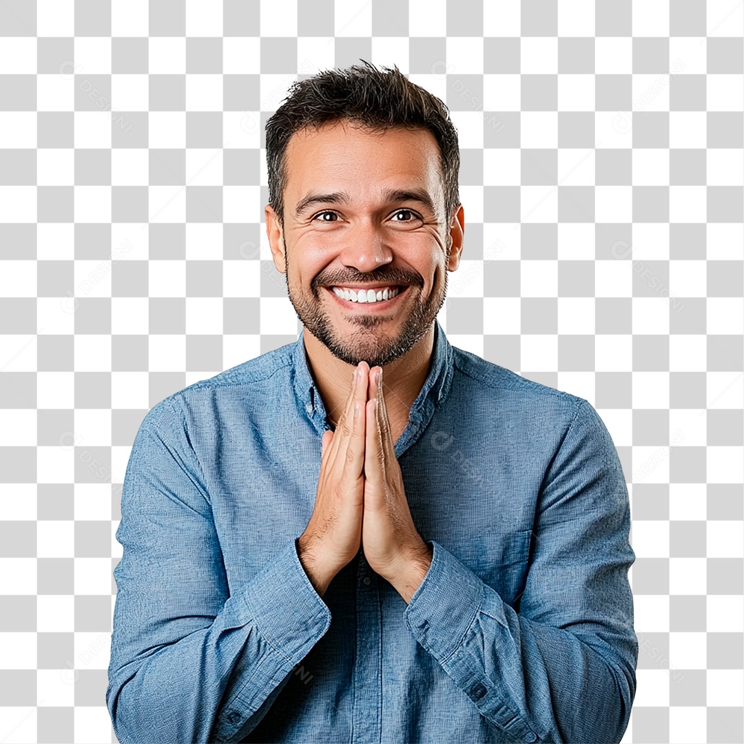 Homem Feliz De 35 Anos Agradecendo PNG Transparente