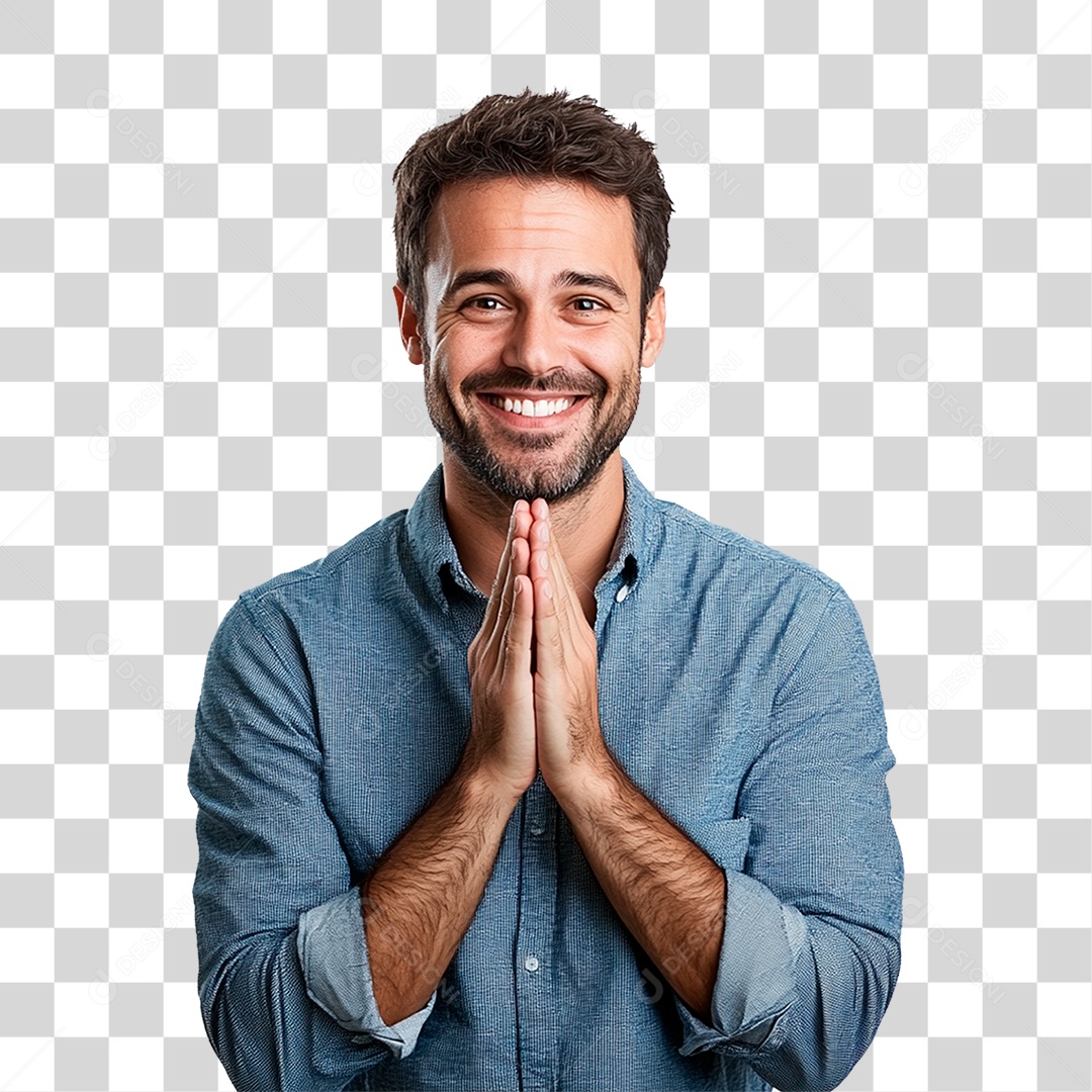 Homem Feliz De 35 Anos Agradecendo PNG Transparente