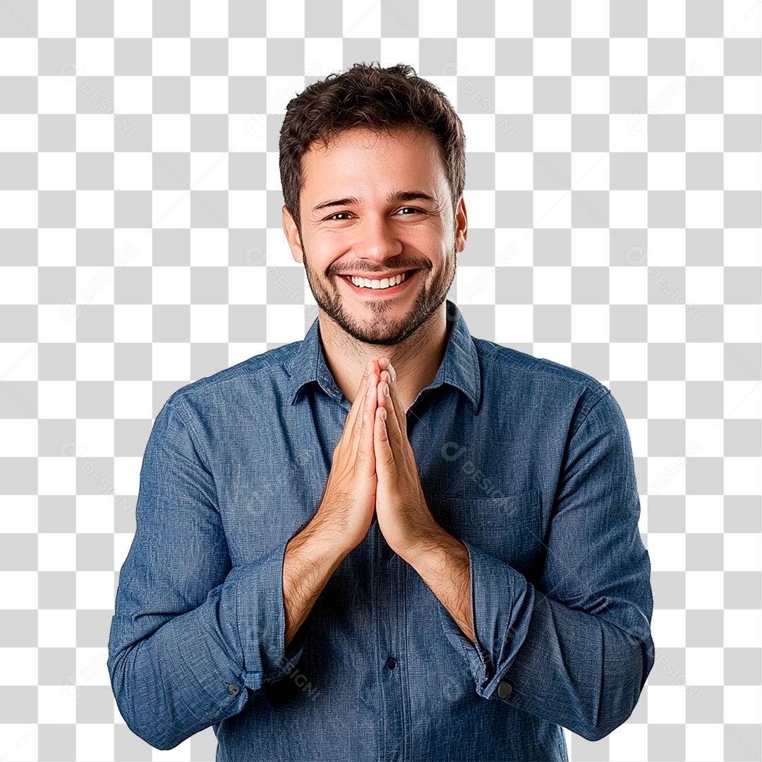 Homem Feliz De 35 Anos Agradecendo PNG Transparente