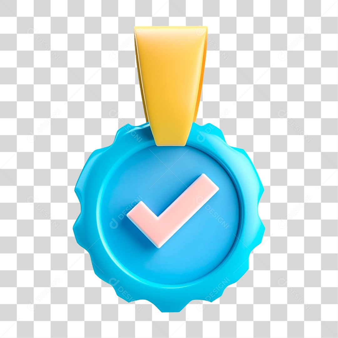 Medalha Vencedora 3D Azul E Amarela Com Icone De Cheque Macio E Fofo PNG Transparente