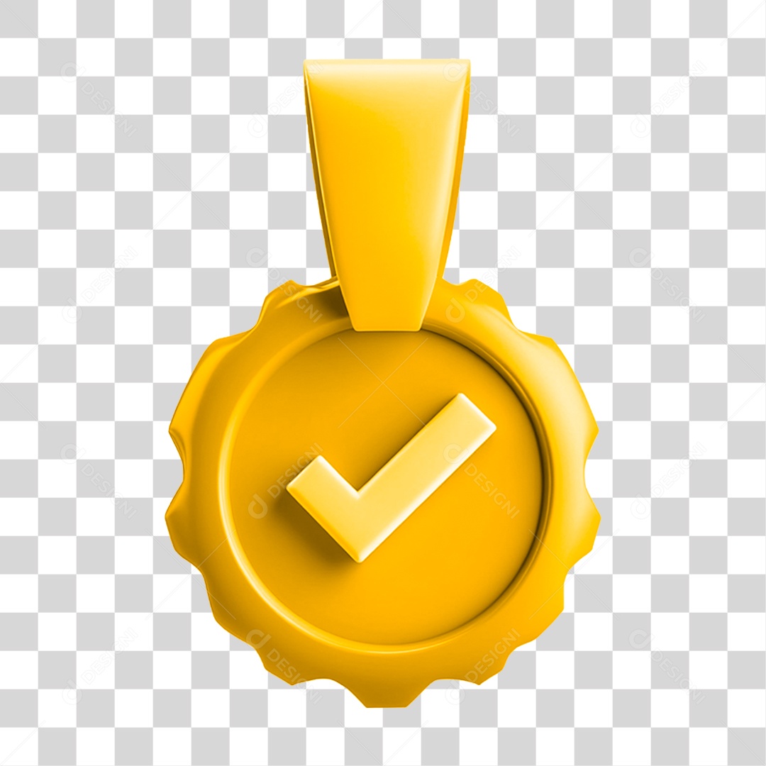Medalha Vencedora 3D Amarela Com Icone De Cheque Macio E Fofo PNG Transparente