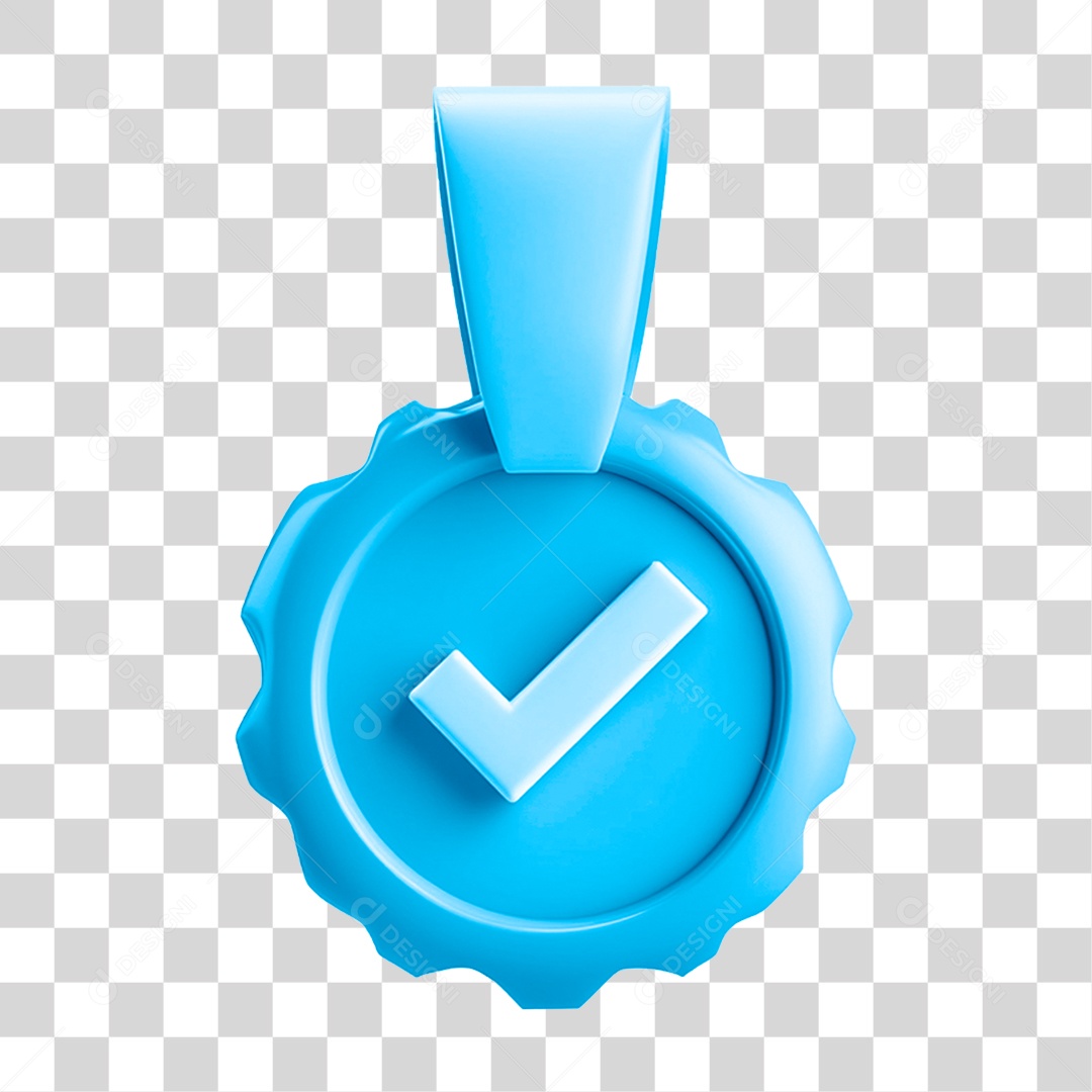 Medalha Vencedora 3D Azul Com Icone De Cheque Macio E Fofo PNG Transparente