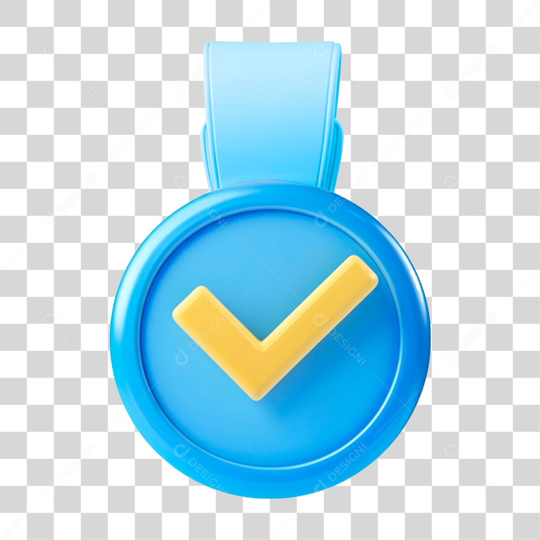 Medalha Vencedora 3D Azul Com Icone De Cheque Suave PNG Transparente