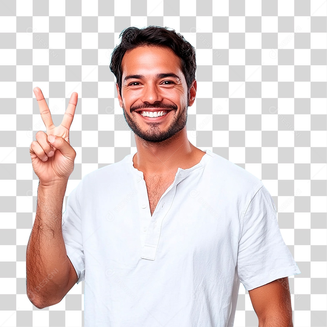 Homem Brasileiro Feliz De 38 Anos Fazendo Sinal De Vitória PNG Transparente